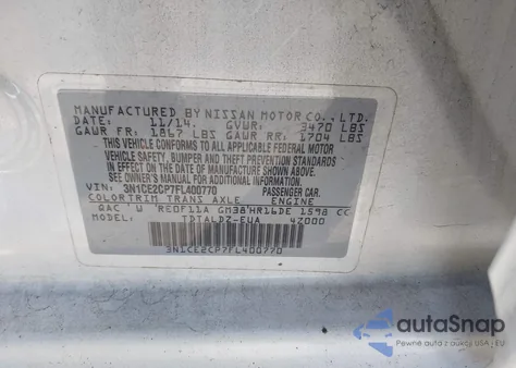 2015 Nissan Versa Note Sv z USA, uszkodzony, nr VIN 3N1CE2CP7FL400770